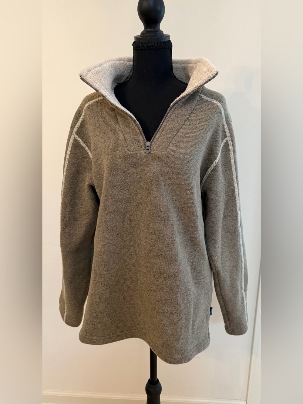 Kuhl Unisex Tan Quarter-Zip Sweater Pullover with Sherpa Collar Long Sleeves